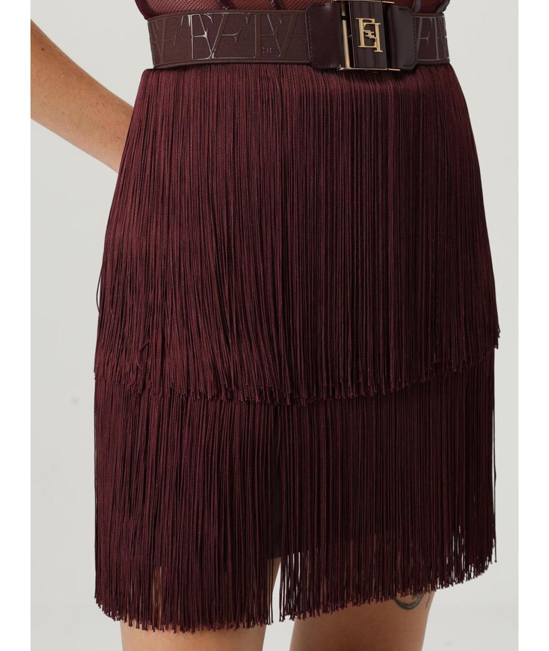 ELISABETTA FRANCHI Бордовое полиэстеровое коктейльное платье, фото 3