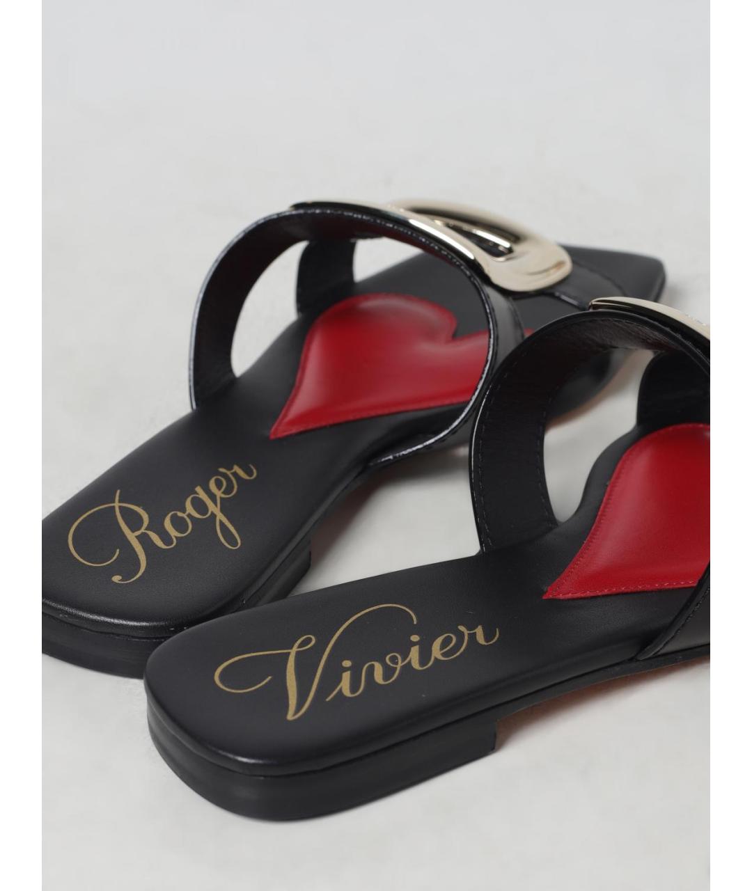 ROGER VIVIER Черные кожаные шлепанцы, фото 4