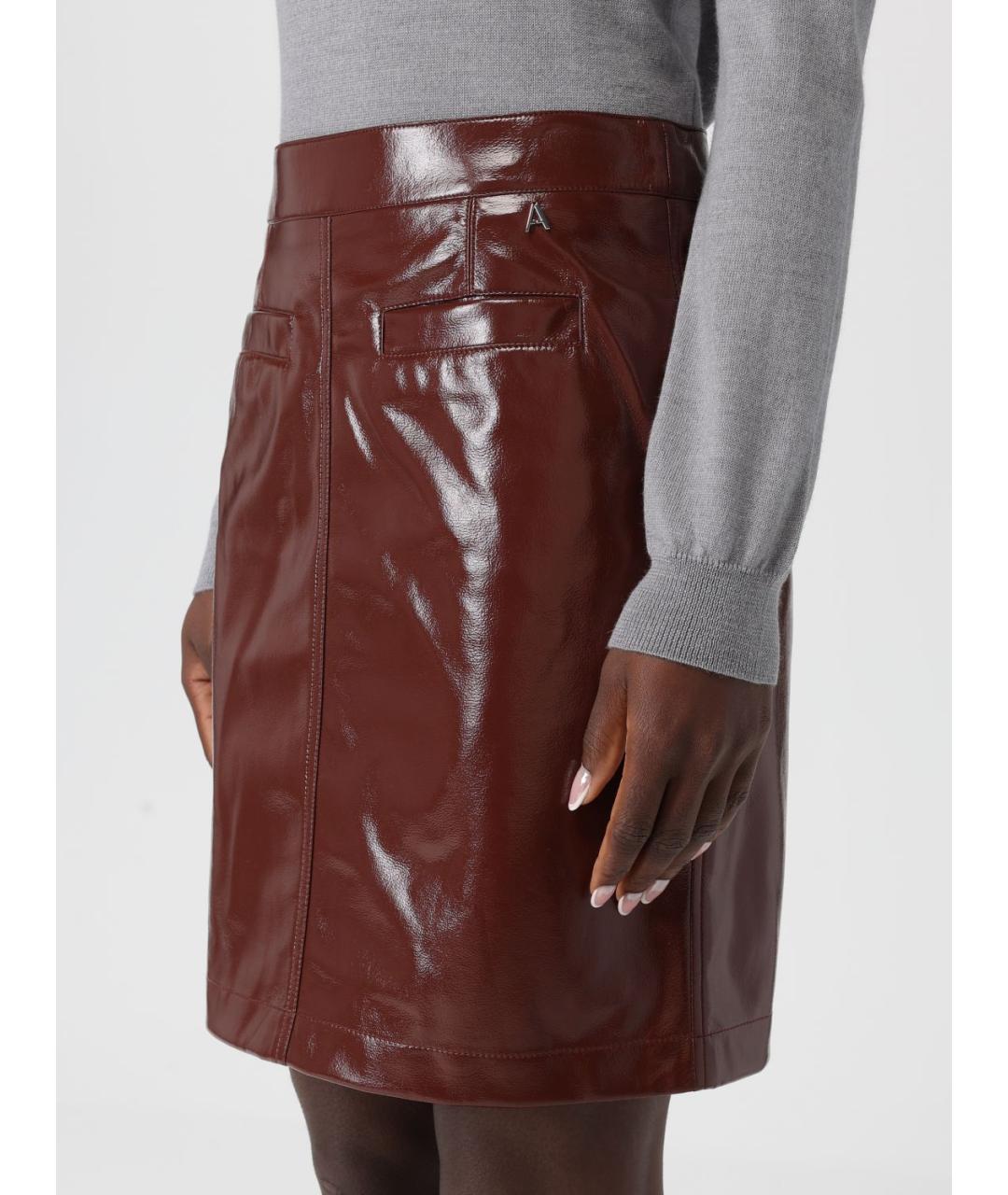 TWIN-SET Коричневая полиуретановая юбка миди, фото 3