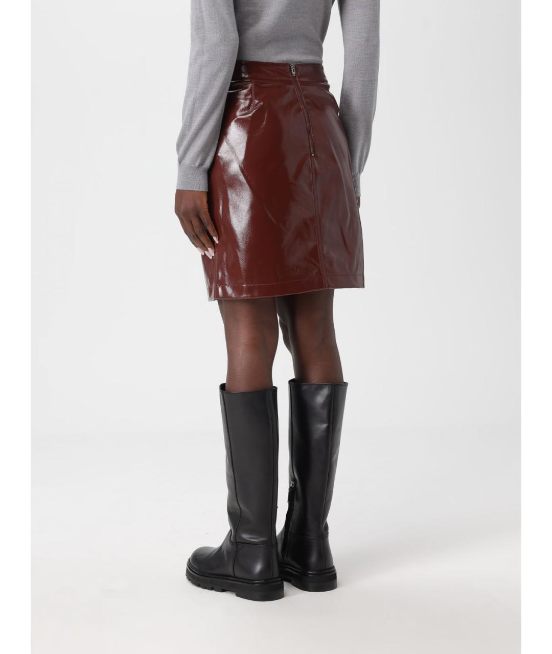 TWIN-SET Коричневая полиуретановая юбка миди, фото 2
