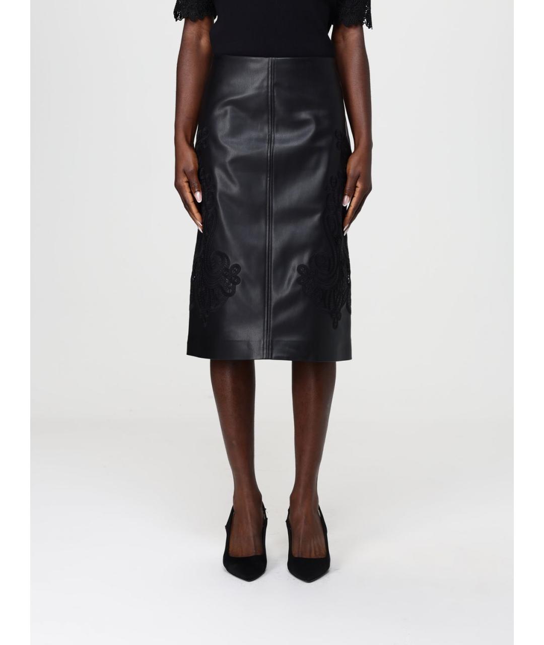 TWIN-SET Черная полиуретановая юбка миди, фото 4