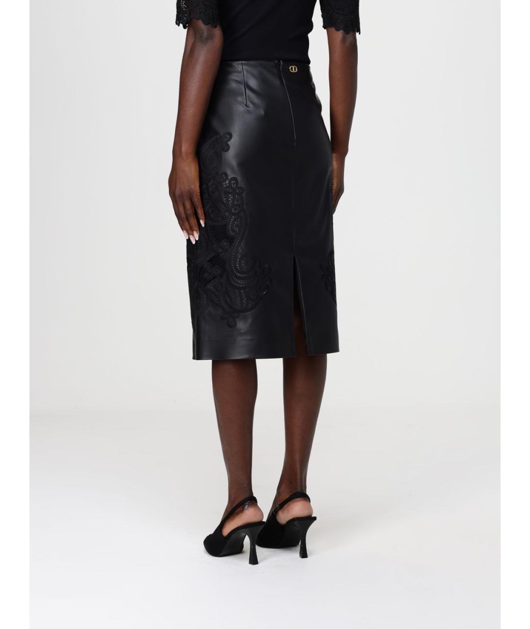 TWIN-SET Черная полиуретановая юбка миди, фото 2