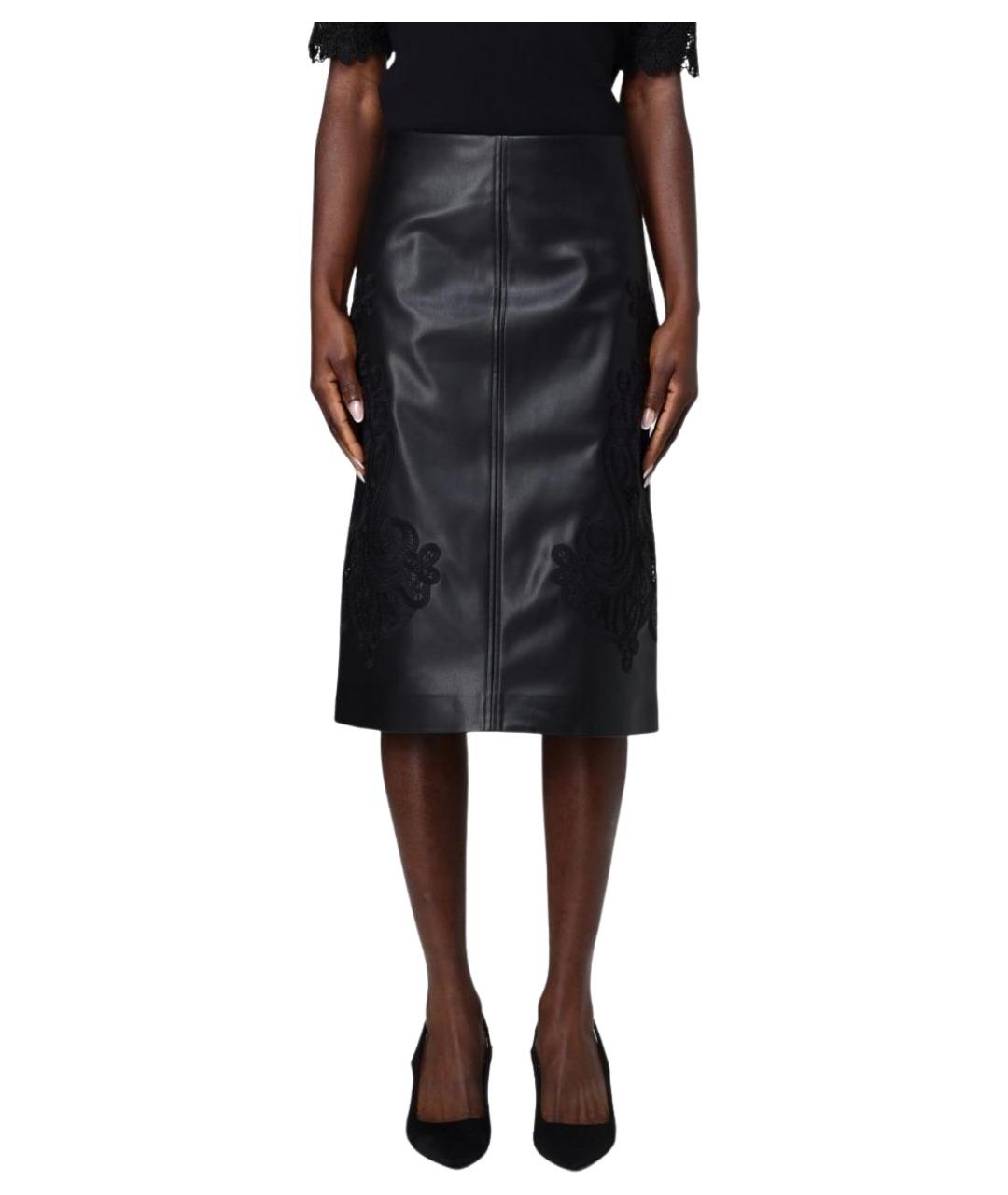 TWIN-SET Черная полиуретановая юбка миди, фото 1