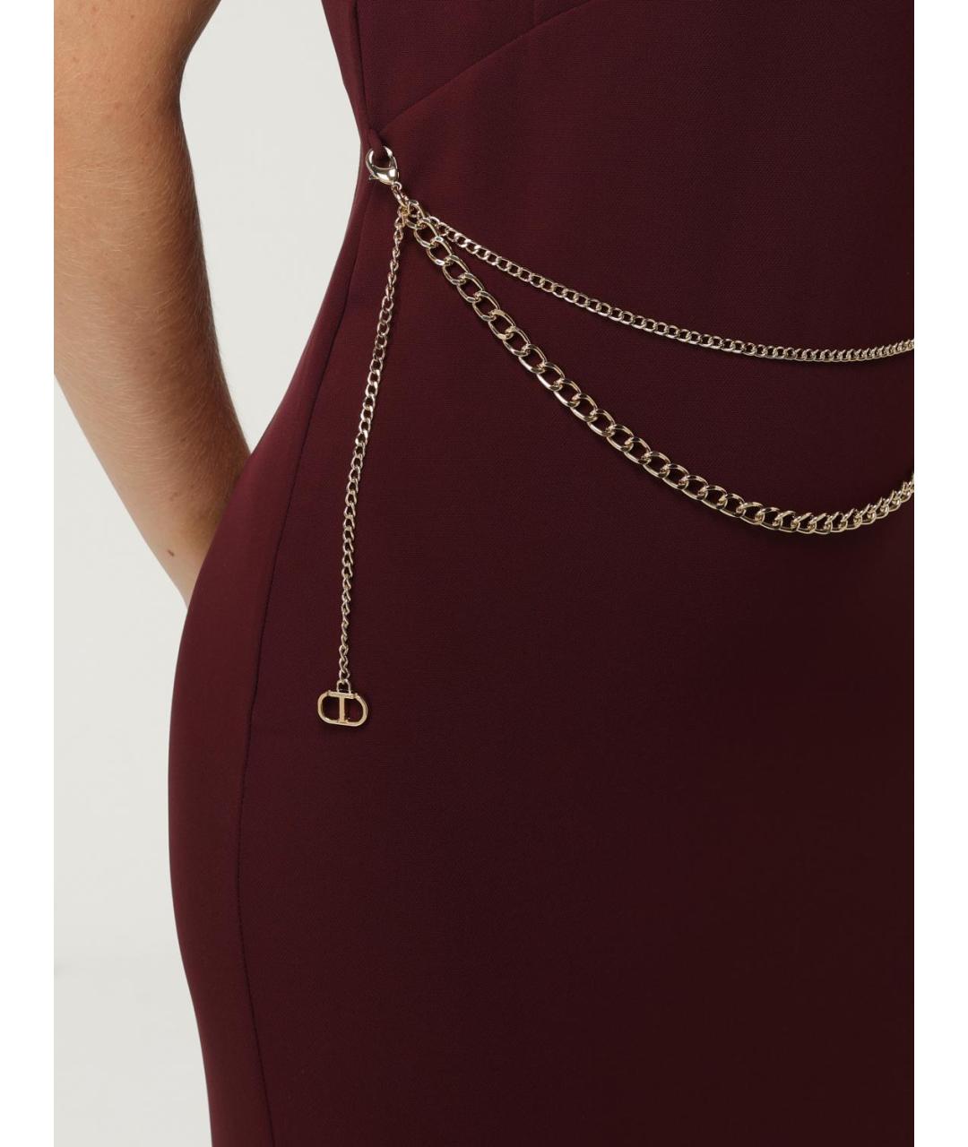 TWIN-SET Бордовое полиэстеровое платье, фото 3