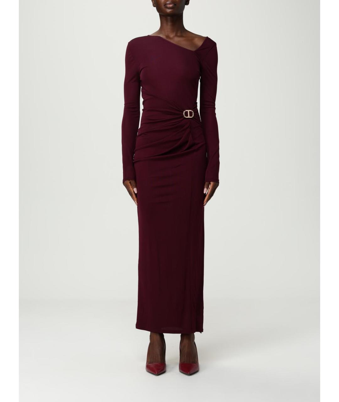 TWIN-SET Бордовое вискозное вечернее платье, фото 4