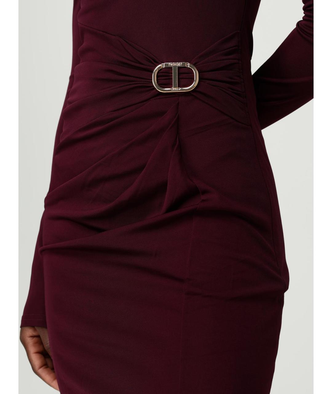 TWIN-SET Бордовое вискозное вечернее платье, фото 3