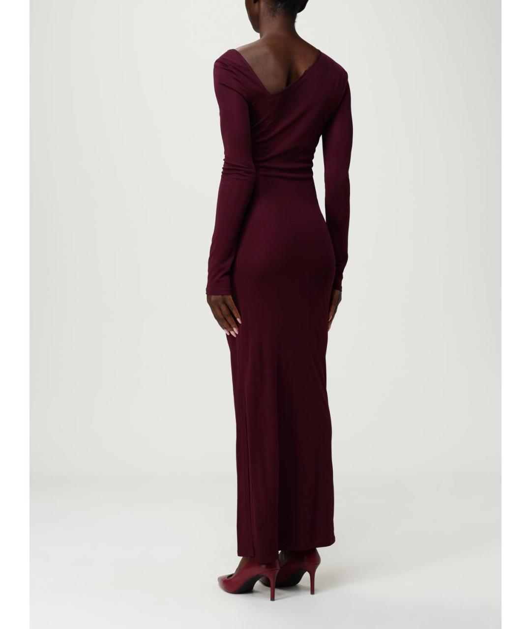TWIN-SET Бордовое вискозное вечернее платье, фото 2