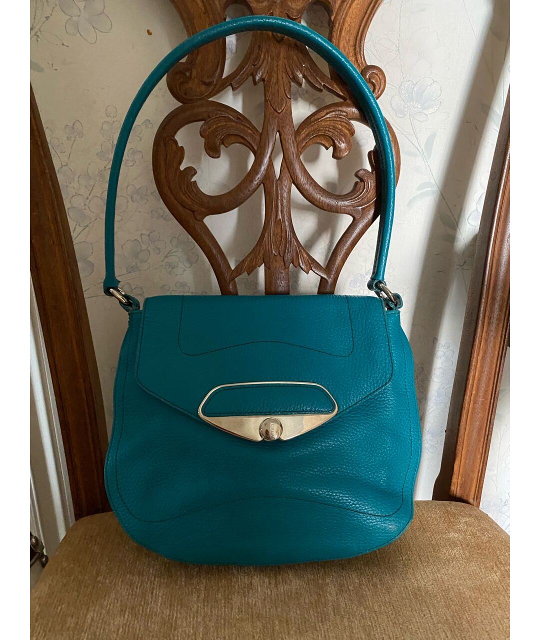 FURLA Бирюзовая кожаная сумка тоут, фото 5