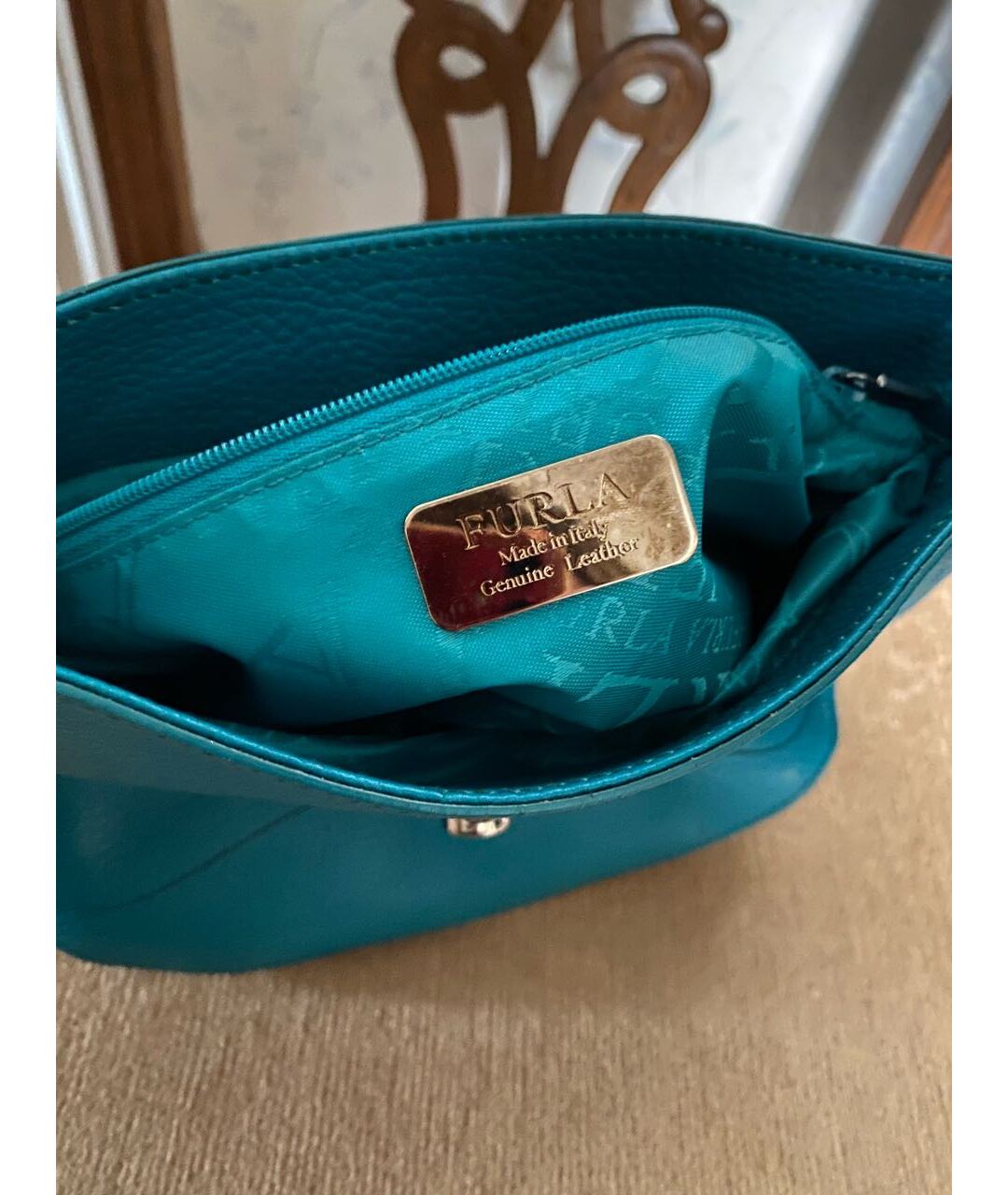FURLA Бирюзовая кожаная сумка тоут, фото 4