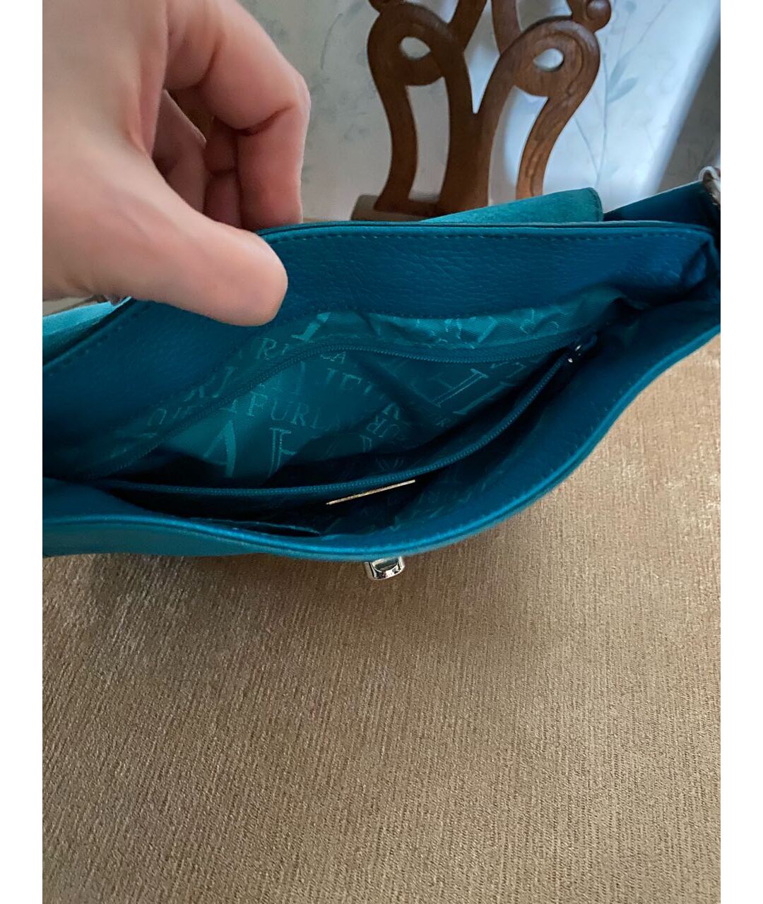 FURLA Бирюзовая кожаная сумка тоут, фото 3