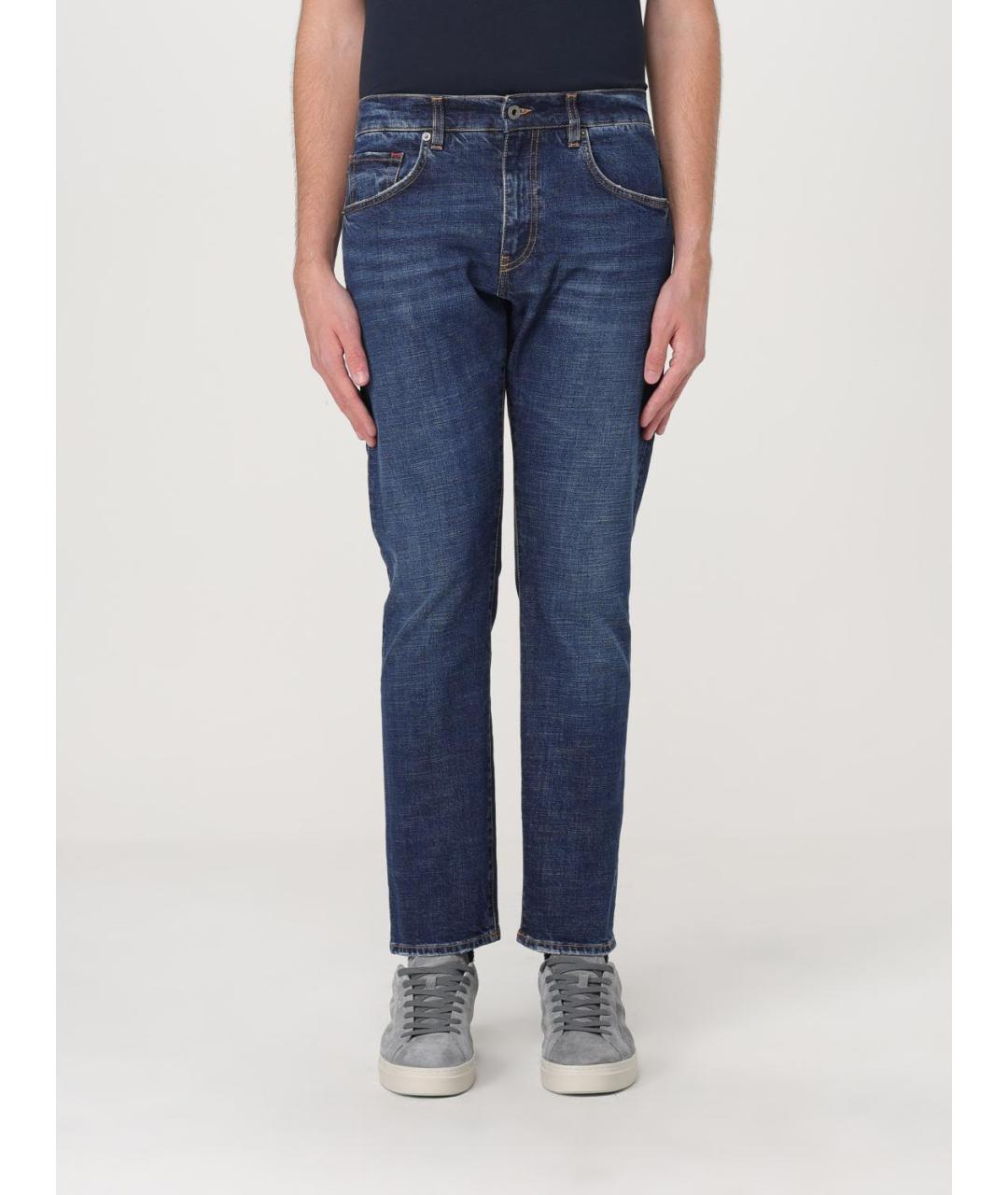 FAY Синие хлопко-эластановые прямые джинсы, фото 4