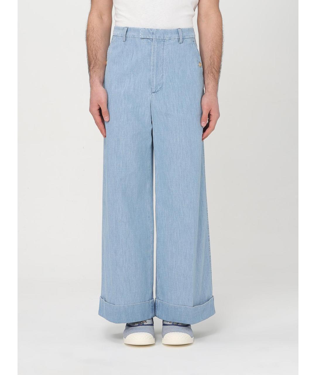 VALENTINO Голубые хлопковые прямые джинсы, фото 2