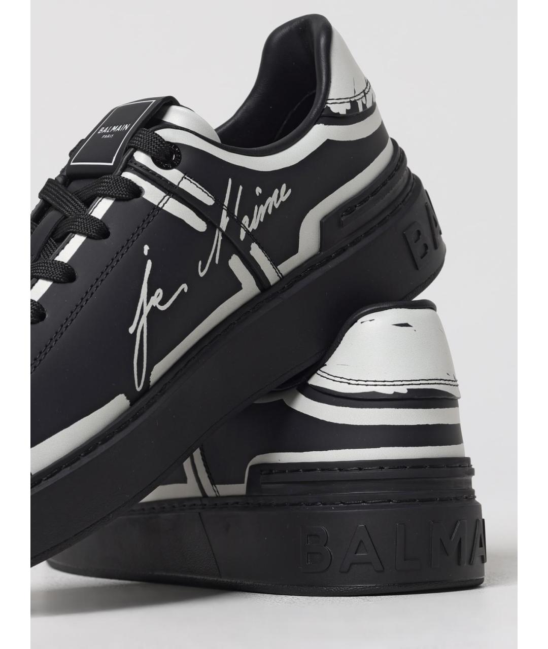 BALMAIN Черные кожаные низкие кроссовки / кеды, фото 4