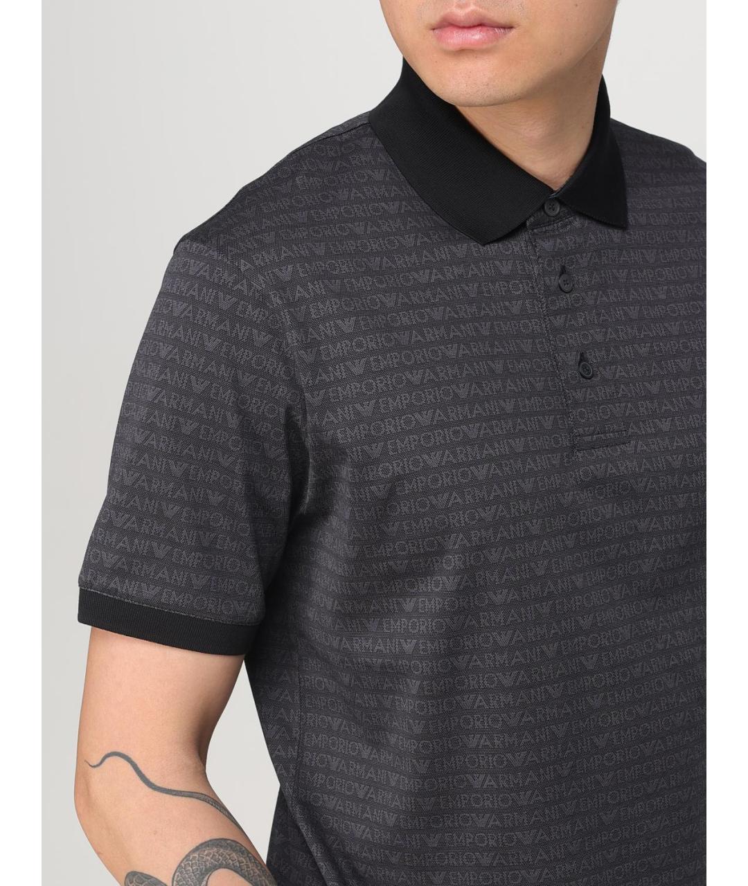 EMPORIO ARMANI Черное хлопковое поло с коротким рукавом, фото 3