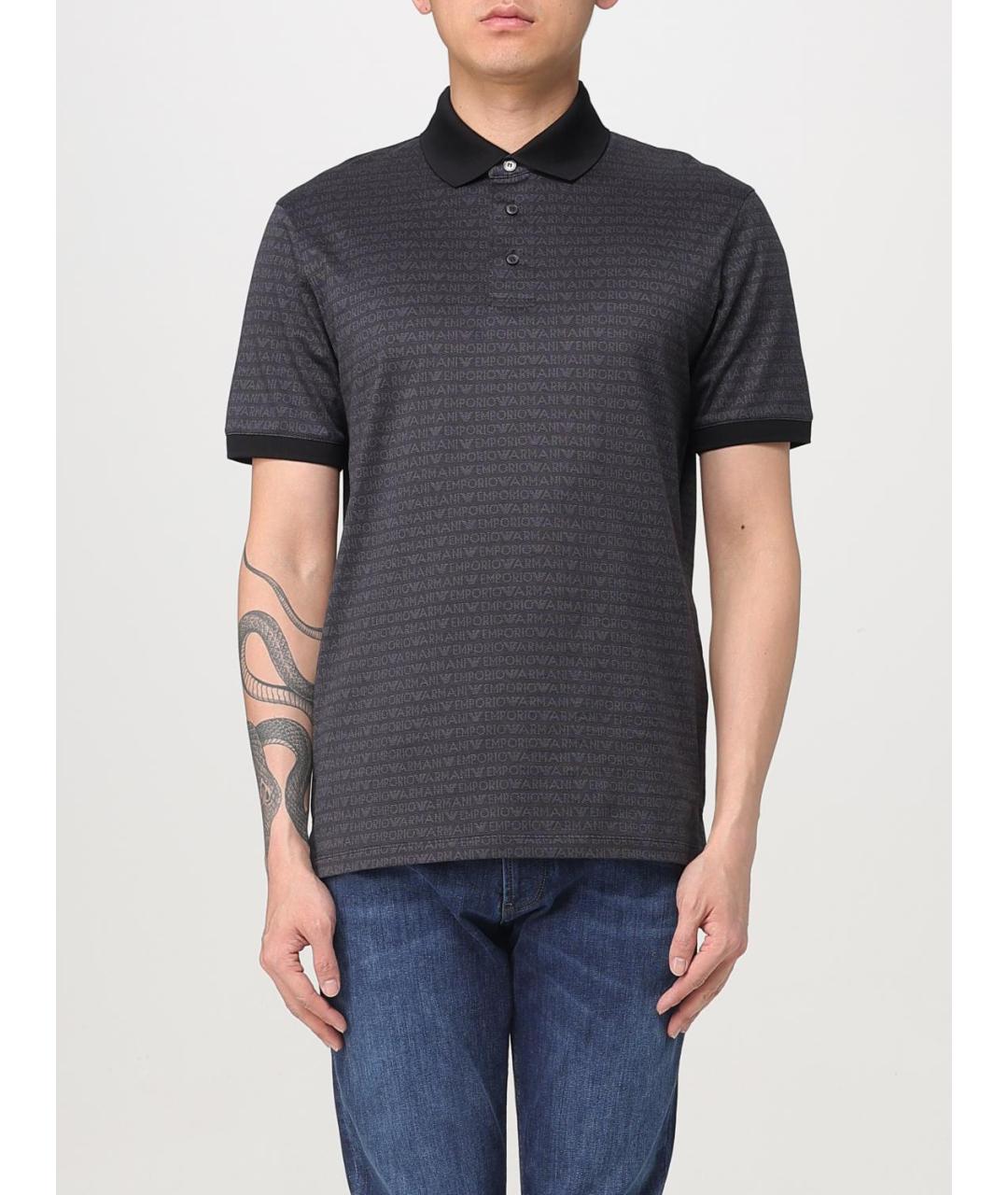 EMPORIO ARMANI Черное хлопковое поло с коротким рукавом, фото 4