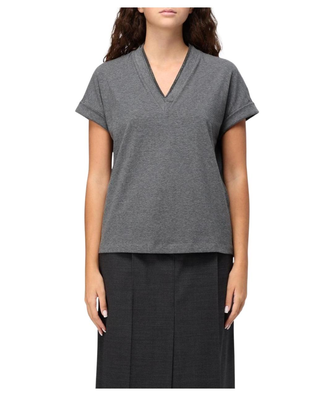 BRUNELLO CUCINELLI Серая хлопковая футболка, фото 1