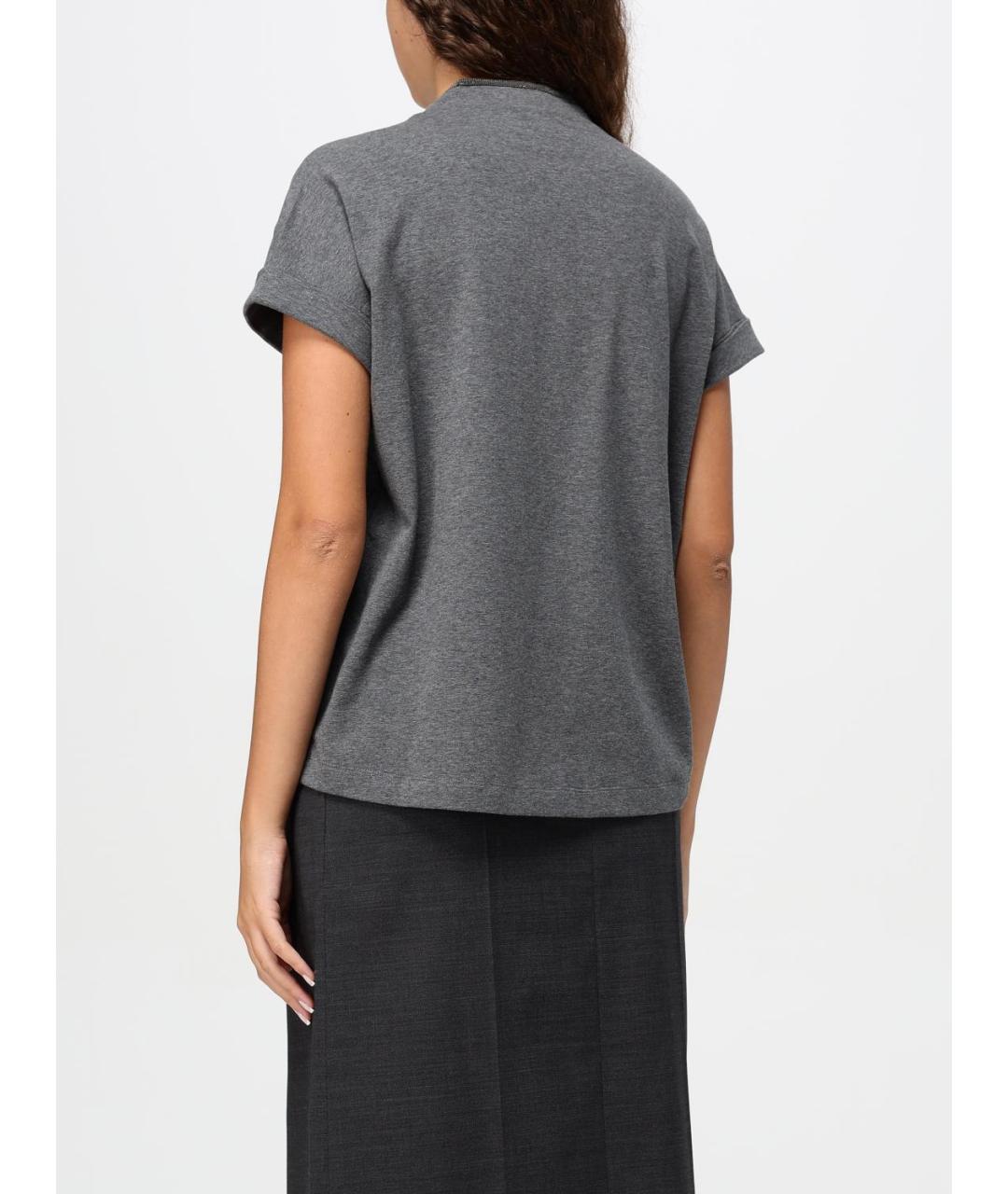 BRUNELLO CUCINELLI Серая хлопковая футболка, фото 3