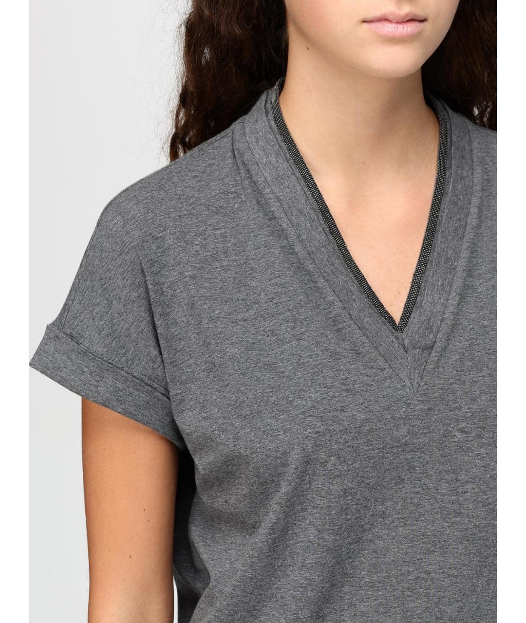 BRUNELLO CUCINELLI Серая хлопковая футболка, фото 5