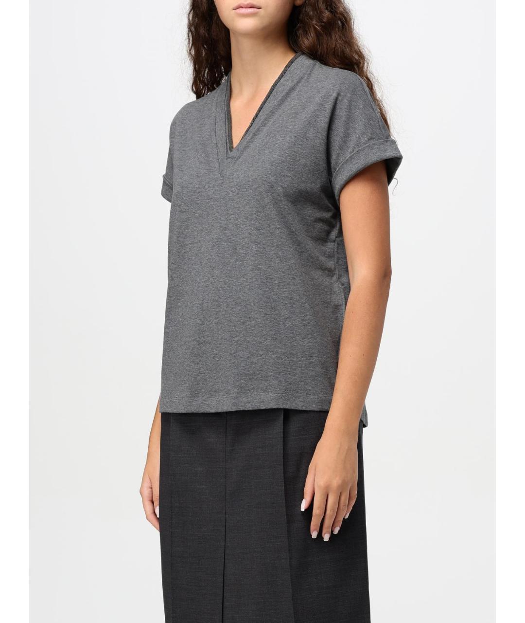 BRUNELLO CUCINELLI Серая хлопковая футболка, фото 4