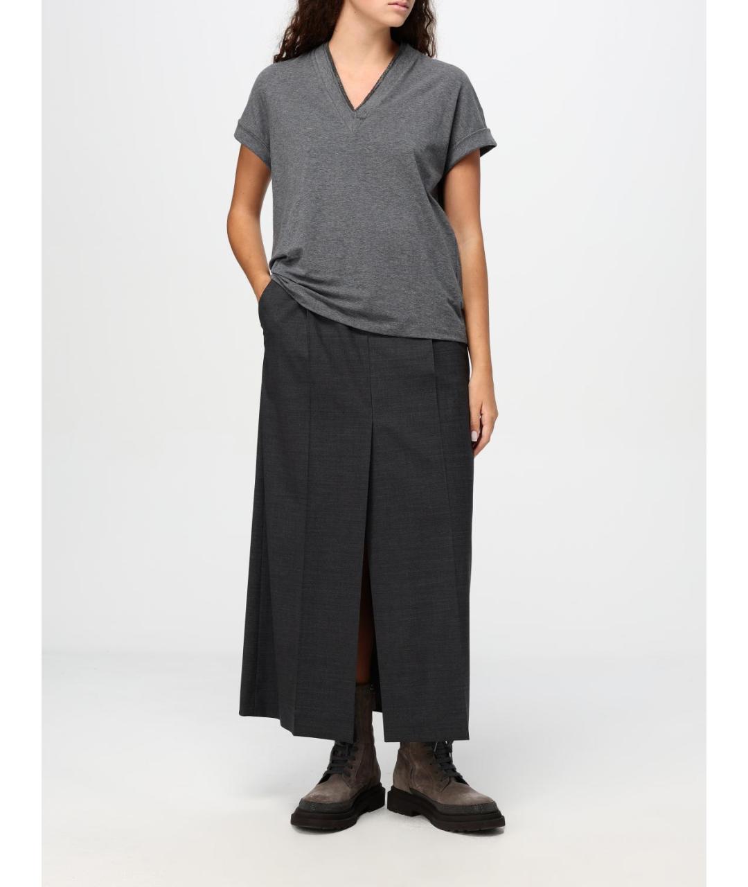 BRUNELLO CUCINELLI Серая хлопковая футболка, фото 2