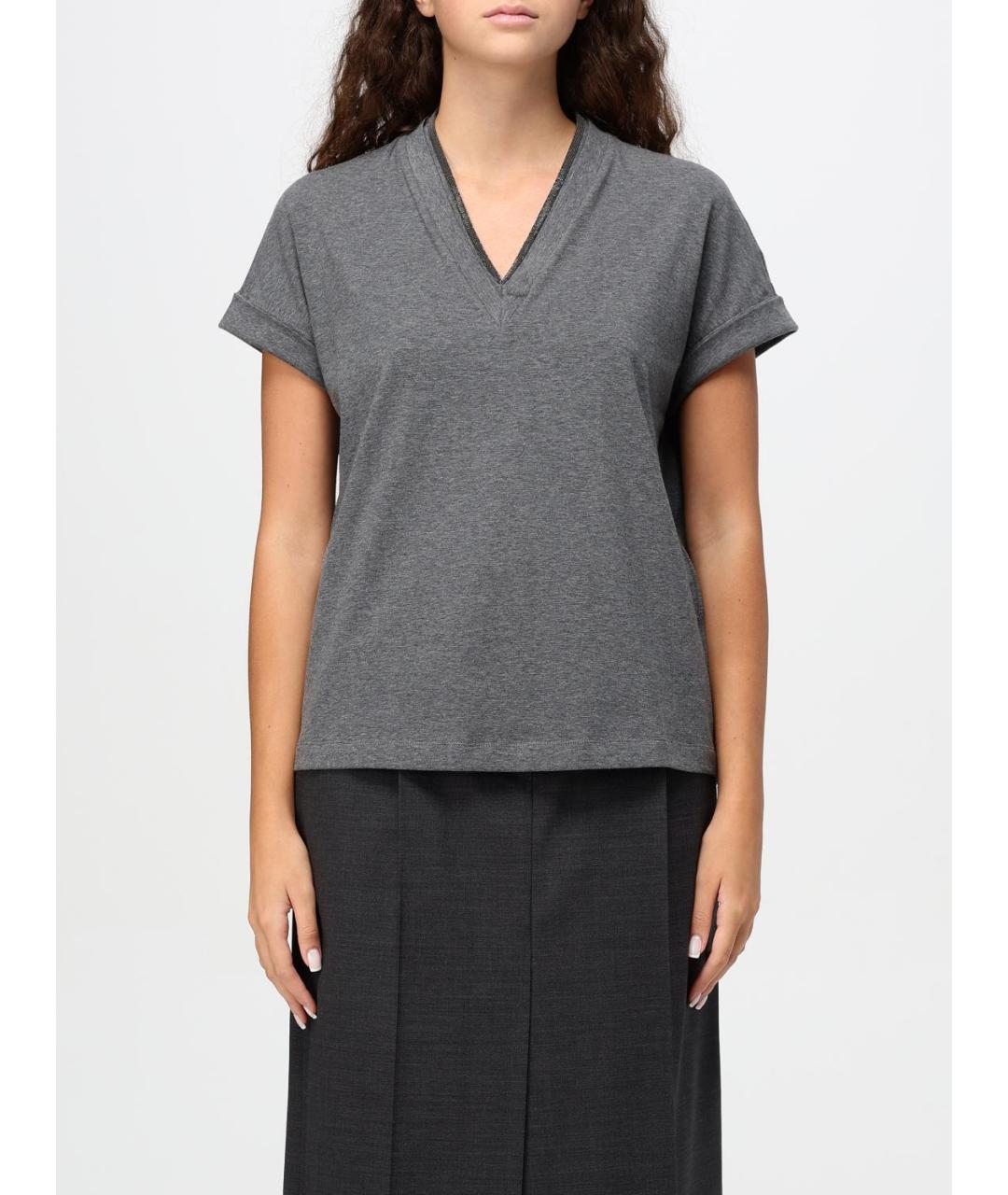 BRUNELLO CUCINELLI Серая хлопковая футболка, фото 6