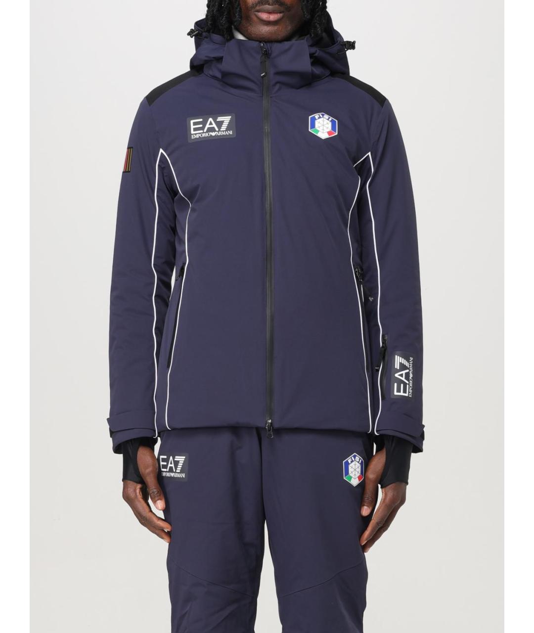 EA7 Синяя полиамидовая куртка, фото 2