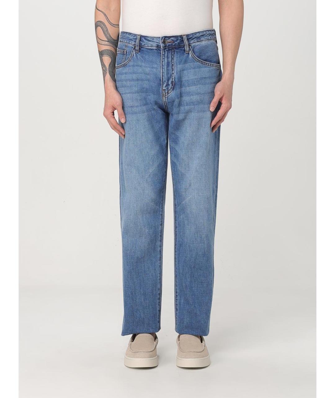 ARMANI EXCHANGE Синие хлопковые прямые джинсы, фото 4