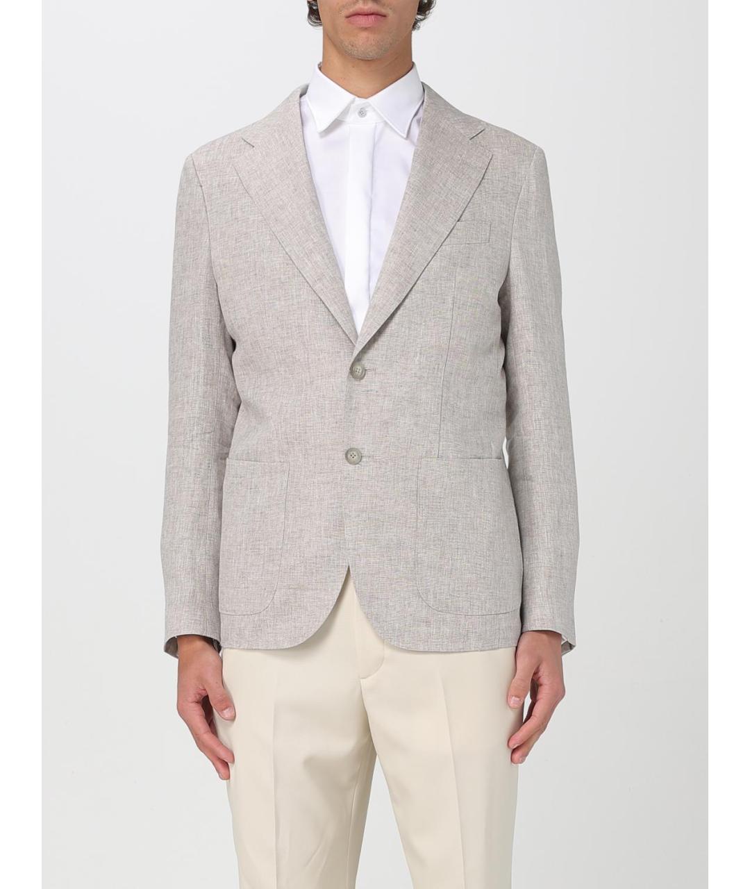 FAY Бежевый льняной пиджак, фото 5