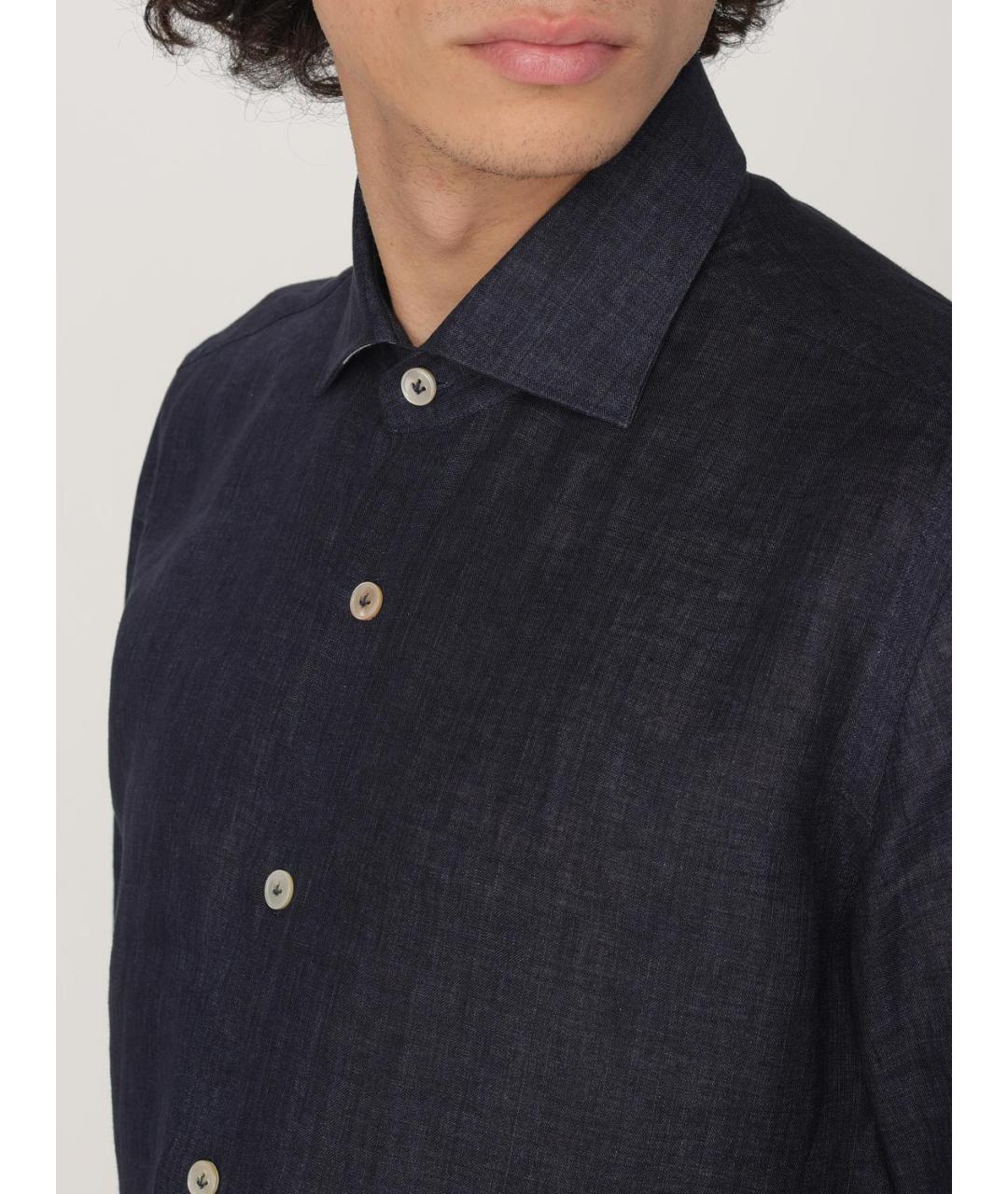 ELEVENTY Синяя льняная кэжуал рубашка, фото 4