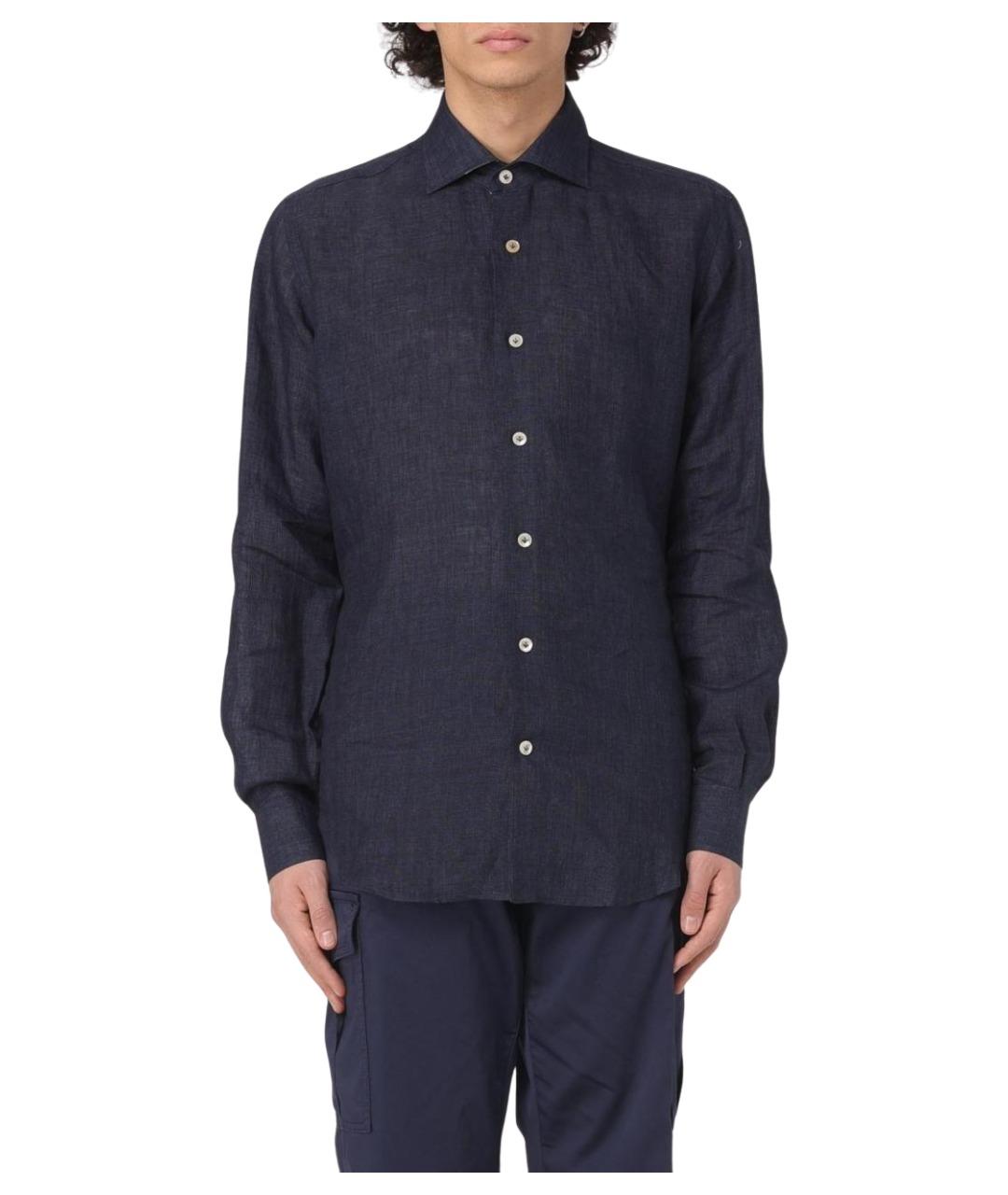 ELEVENTY Синяя льняная кэжуал рубашка, фото 1