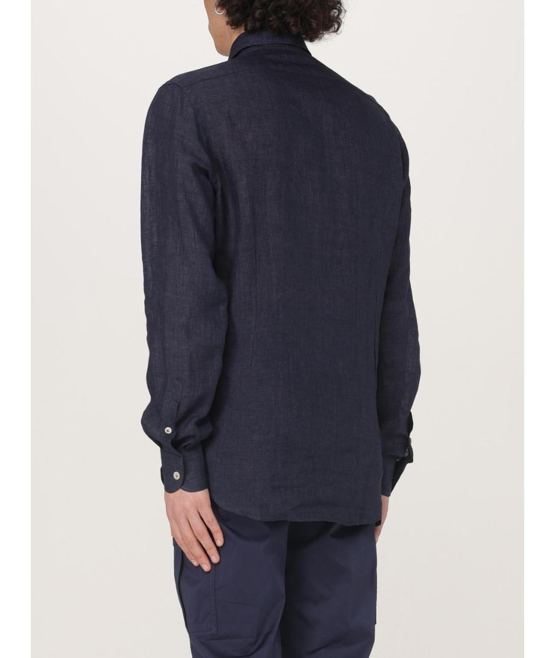 ELEVENTY Синяя льняная кэжуал рубашка, фото 3