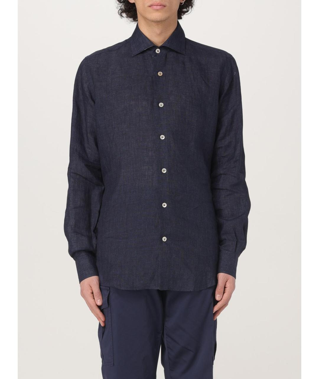 ELEVENTY Синяя льняная кэжуал рубашка, фото 5