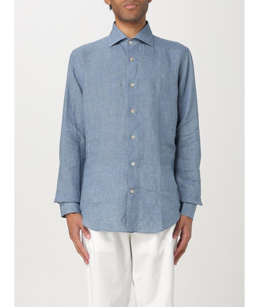 ELEVENTY Голубая льняная кэжуал рубашка, фото 4