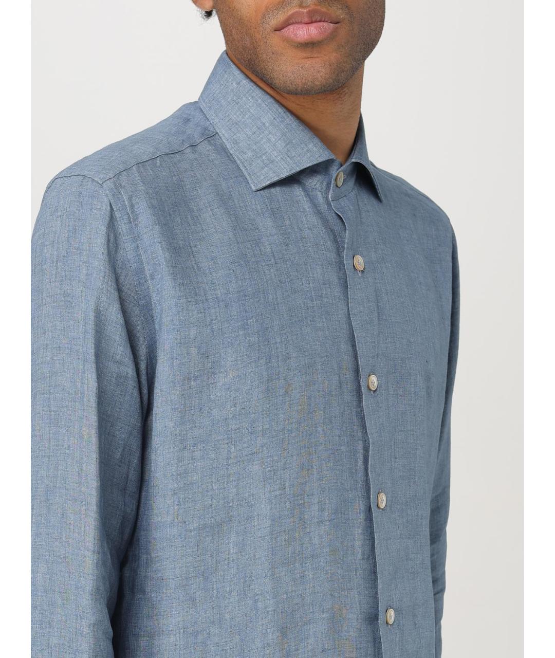 ELEVENTY Голубая льняная кэжуал рубашка, фото 3
