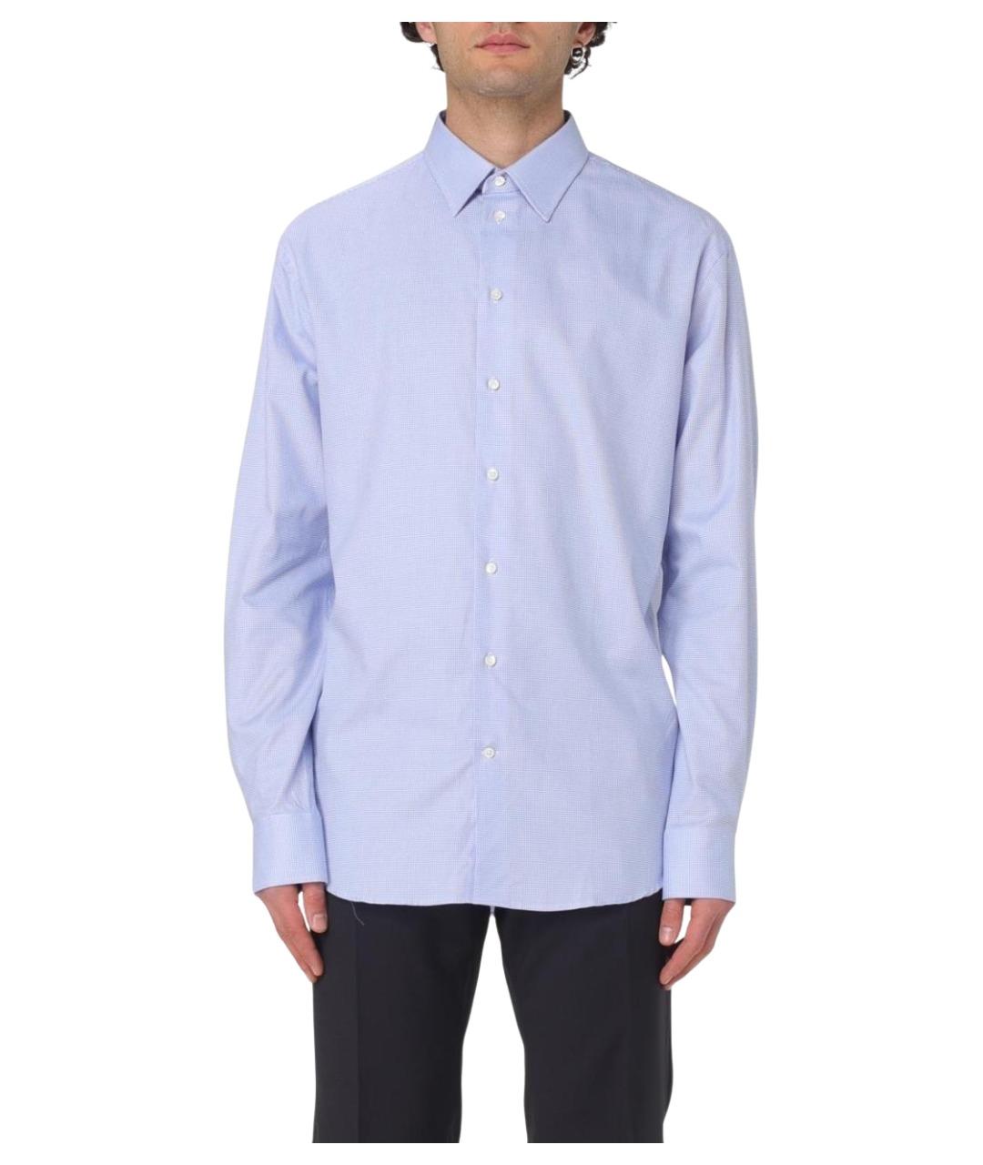 EMPORIO ARMANI Голубая хлопковая классическая рубашка, фото 1