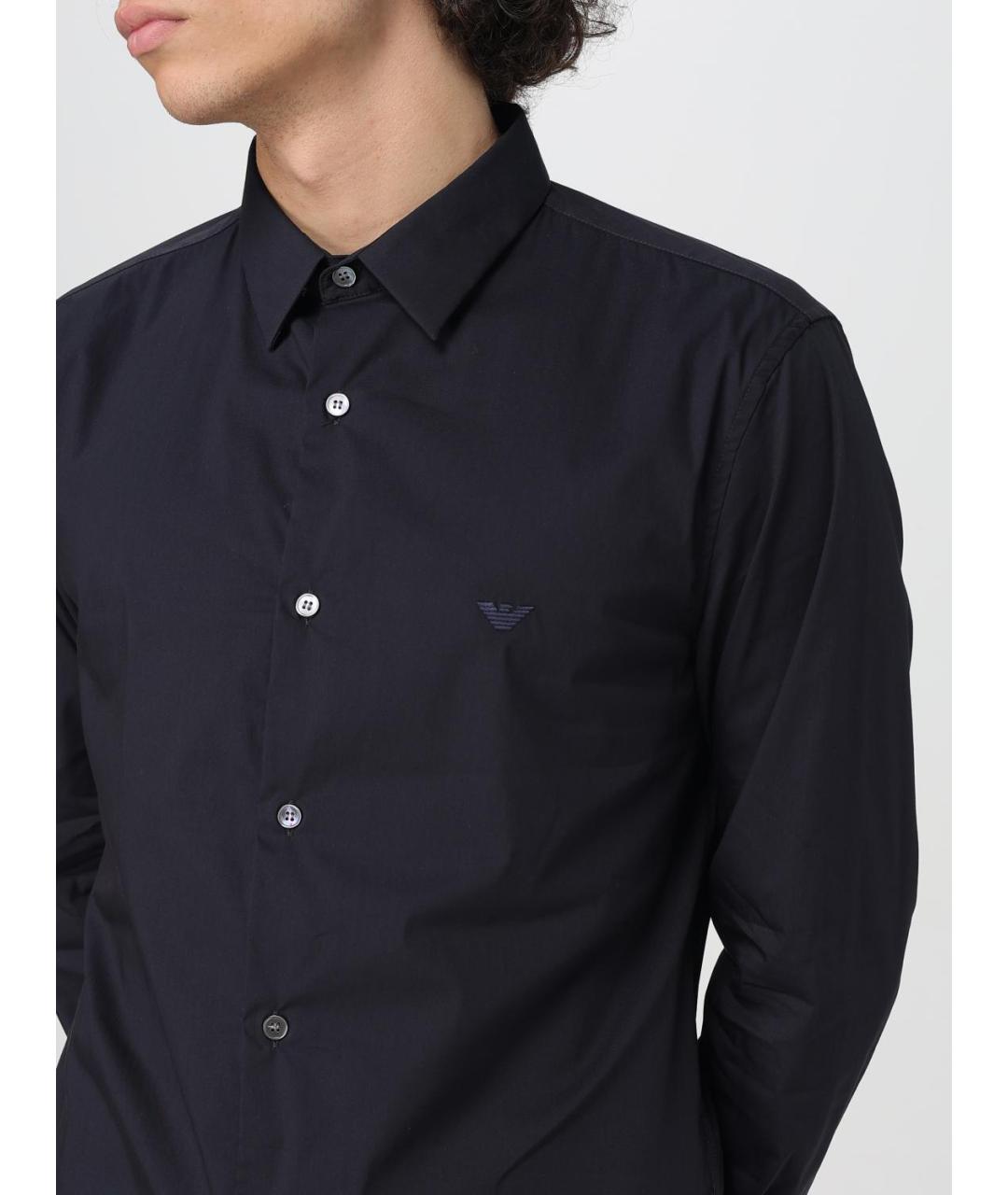 EMPORIO ARMANI Темно-синяя хлопковая кэжуал рубашка, фото 3