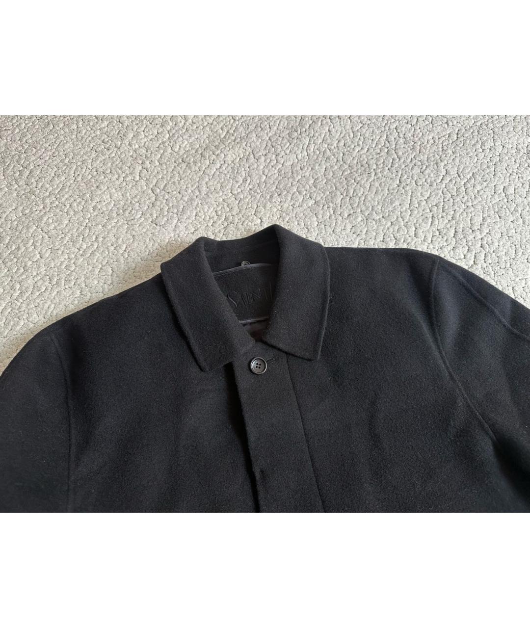 SAINT LAURENT Черное шерстяное пальто, фото 2