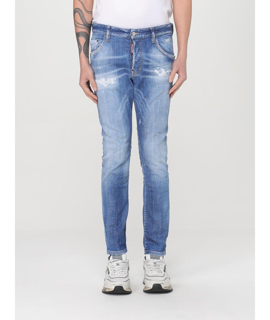 DSQUARED2 Голубые хлопко-полиэстеровые джинсы скинни, фото 4
