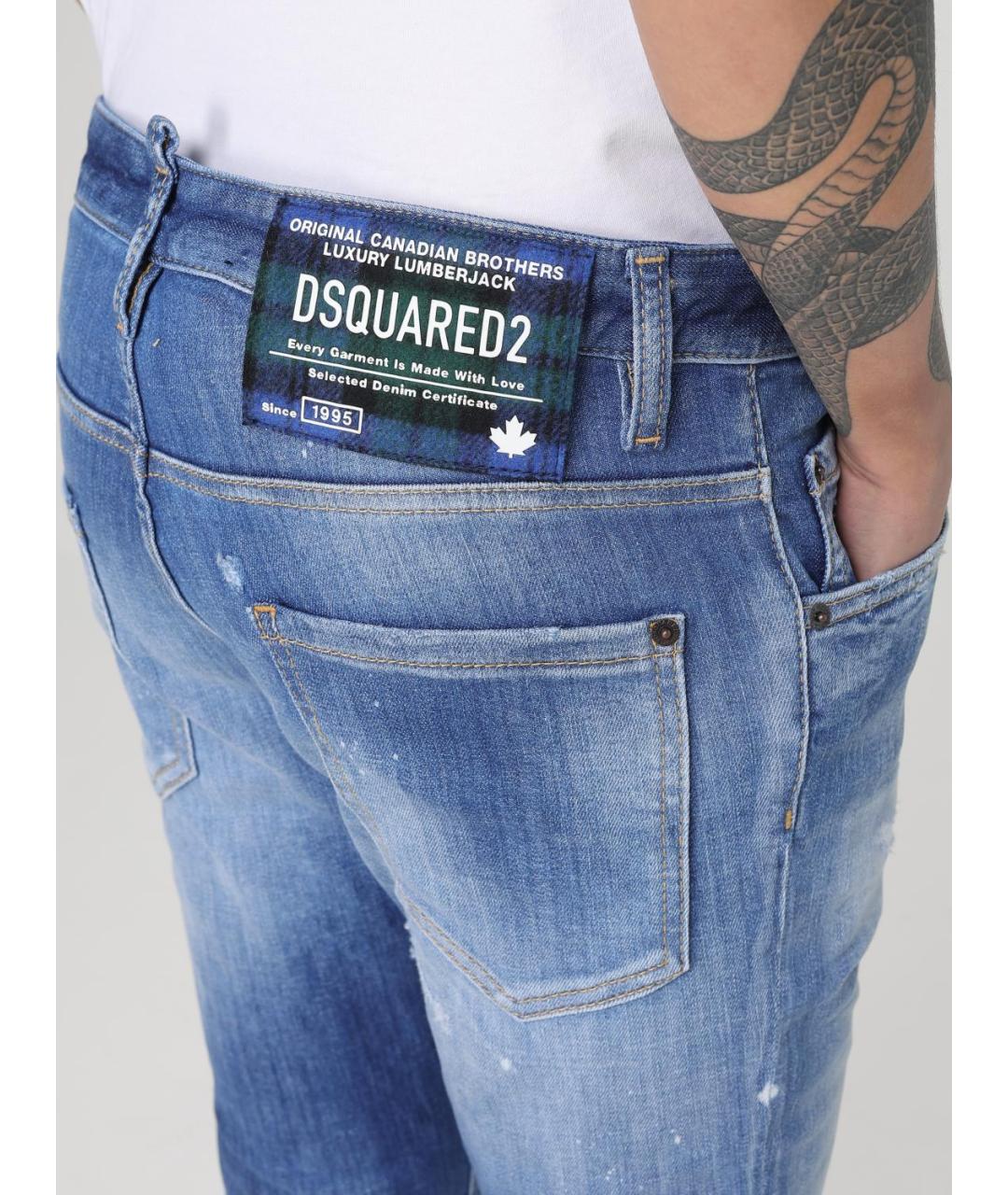 DSQUARED2 Голубые хлопко-полиэстеровые джинсы скинни, фото 3