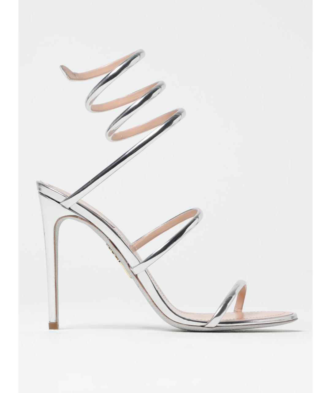 RENE CAOVILLA Серебряные кожаные босоножки, фото 5