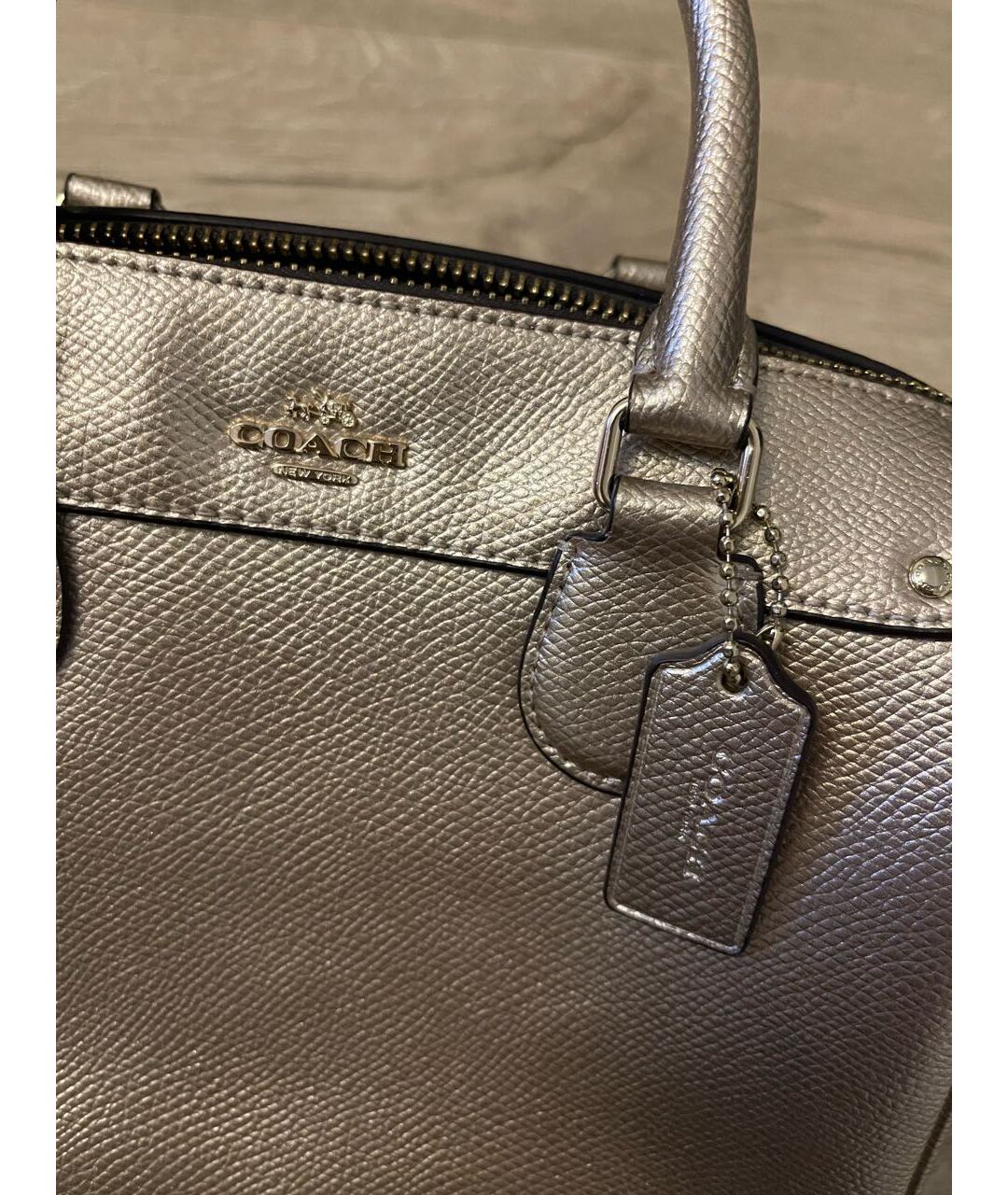 COACH Золотая кожаная сумка тоут, фото 8