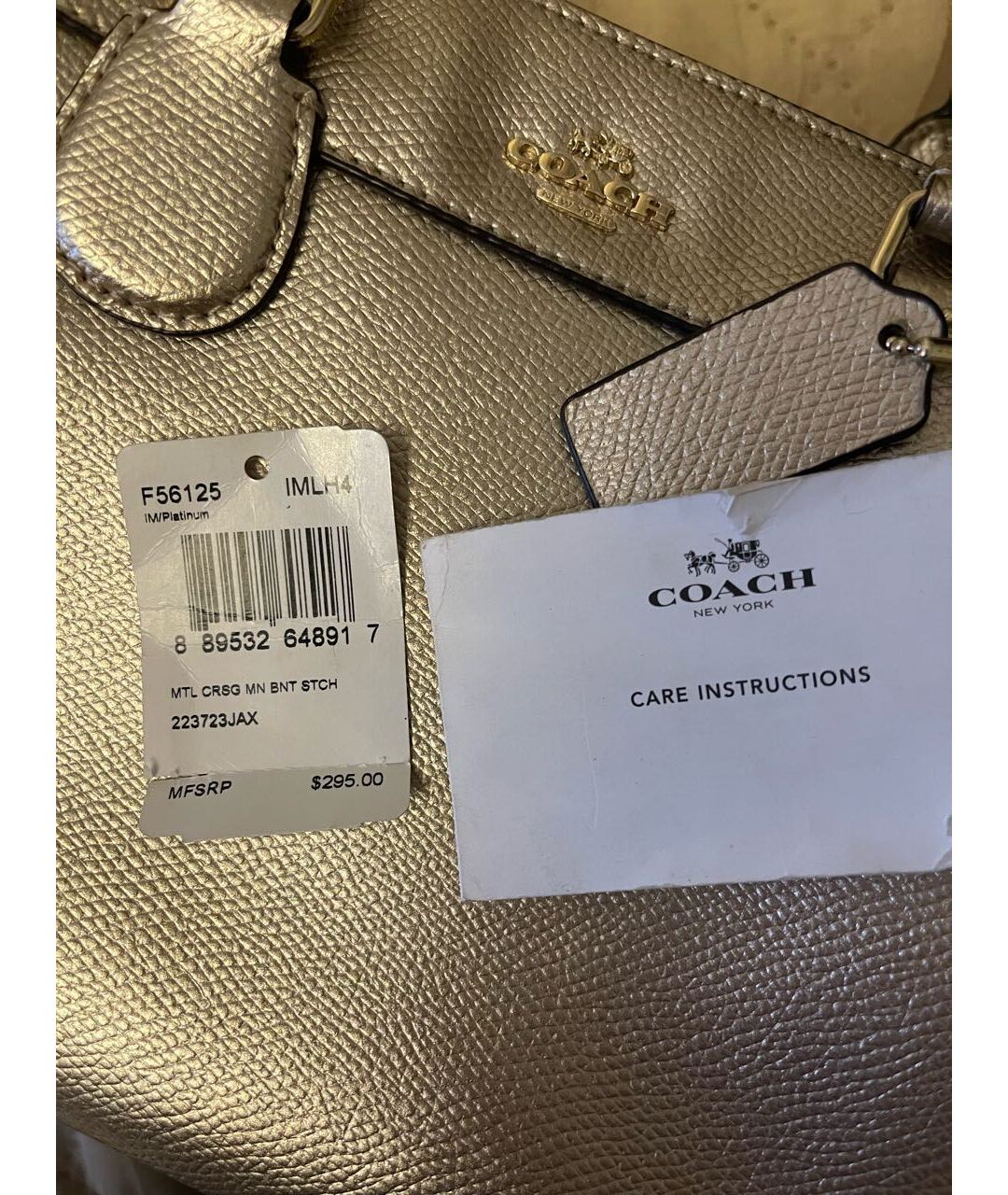 COACH Золотая кожаная сумка тоут, фото 7