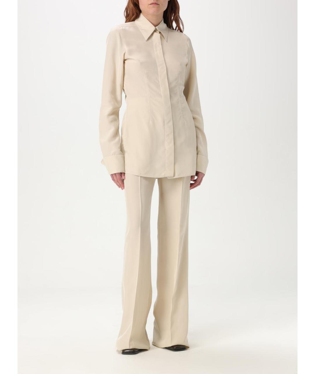 SPORTMAX Бежевые вискозные прямые брюки, фото 2