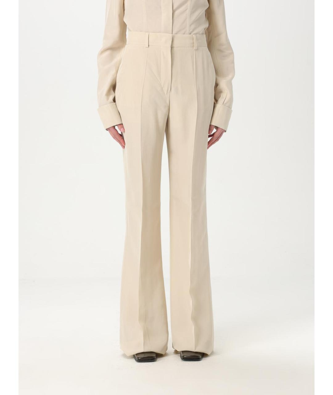 SPORTMAX Бежевые вискозные прямые брюки, фото 6