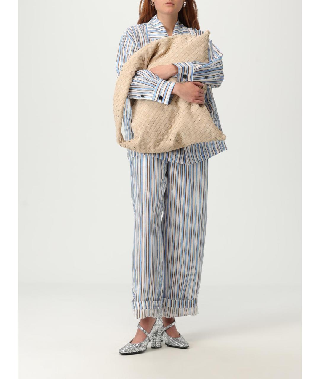 BOTTEGA VENETA Голубой шелковый костюм с брюками, фото 3