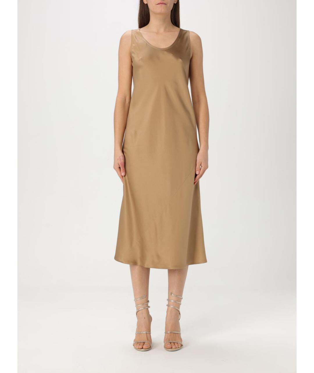 MAX MARA Бежевое шелковое повседневное платье, фото 5