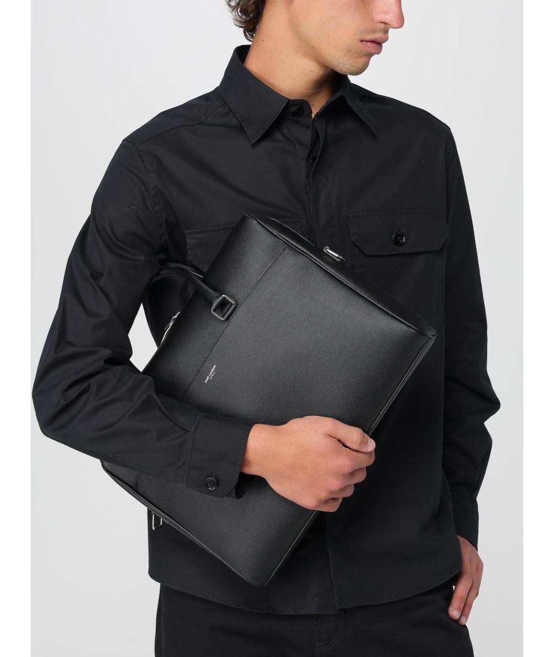 SAINT LAURENT Черный кожаный портфель, фото 2