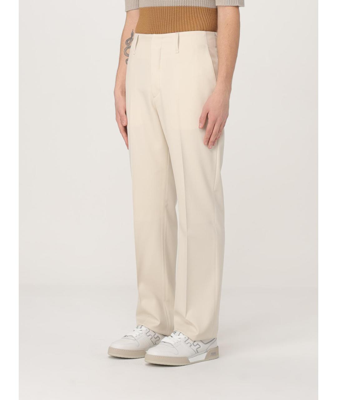 FENDI Бежевые шерстяные повседневные брюки, фото 4