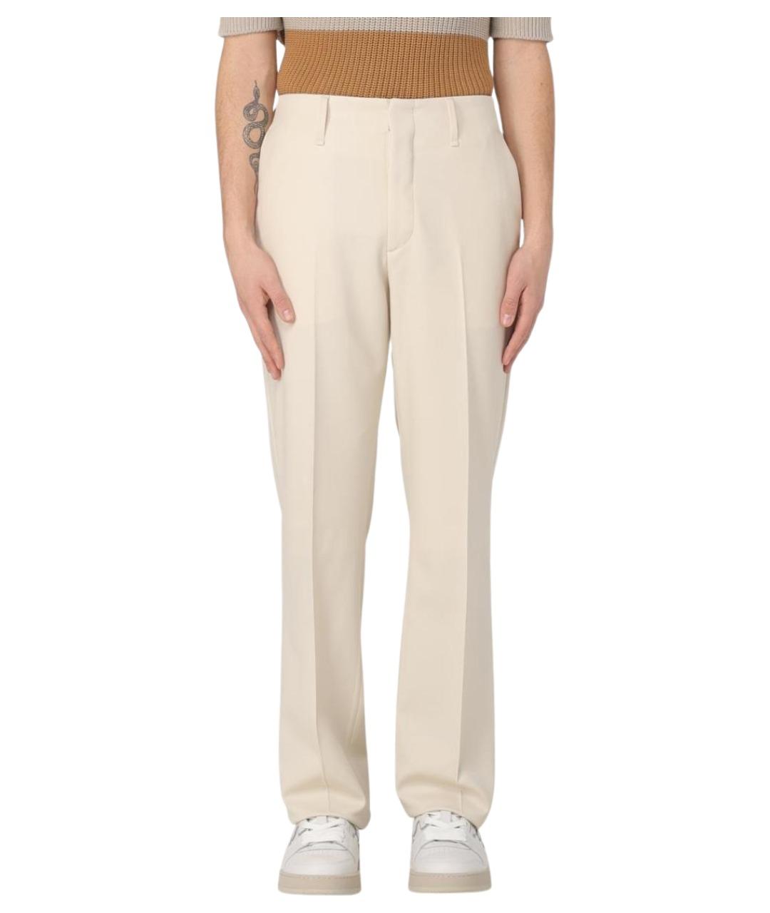 FENDI Бежевые шерстяные повседневные брюки, фото 1