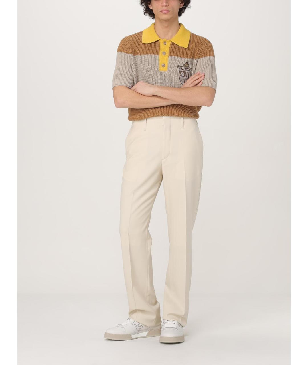 FENDI Бежевые шерстяные повседневные брюки, фото 2